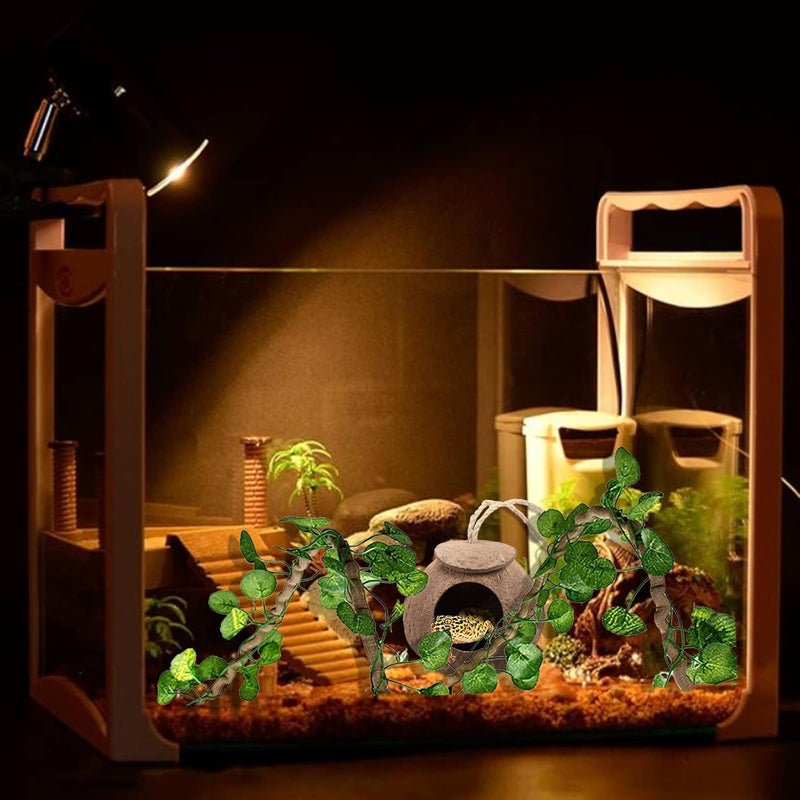 RUNANIA Crested Gecko Tank Accessories, Reptile Vines and Plants Coco Hut Coconut Shell with Ladder Hideout Cave Habitat Decor for Climbing Lizard Leopard Gecko Tortoise Amphibians Hermit Crab - Image 4